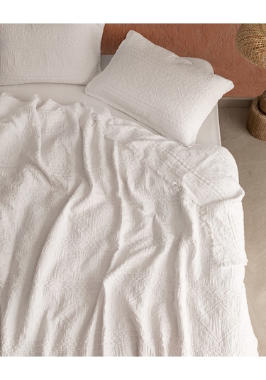 Madame Coco Ethnique King Kişilik Yatak Örtüsü 8682116984003 Beyaz