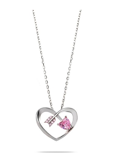 Zirkon Taşlı Kalp Tasarım "Eros" Temalı 925 Ayar Gümüş Kolye (457818875)