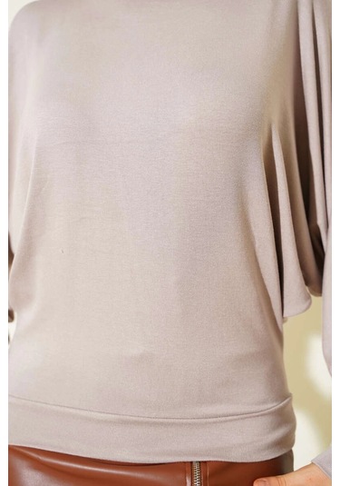 Yarasa Kol Salaş Bluz Vizon T4273 Vizon