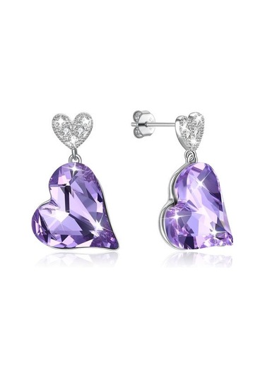 Kadınlar İçin 925 Ayar Gümüş Küpe Romantik Kalp Avusturyalı Kristal Saplama Küpe Yıldönümü Hediyeler Basit Güzel Takı Saplama Küpe Mor Altın - Gümüş