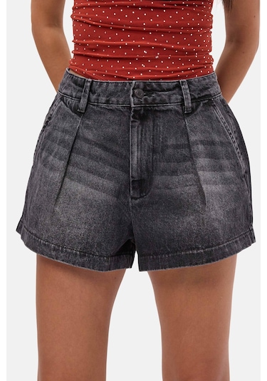 Itsbasic Kadın Koyu Füme 2s6-1 Mini Pileli Denim Şort Çok Renkli