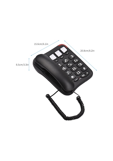 Lemestar Yaşlı Dost Büyük Tuşlu Telefon - Yüksek Sesli, Pilsiz Duvar Takımı Ofis Ev Telefonu Siyah, İngiltere Uygun Değil