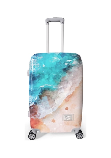 Coral High Renkli Desenli Pc Orta Boy Valiz 60cm 16812 Bej