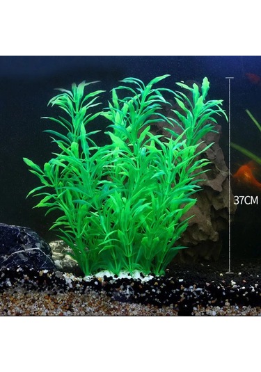 Ximistore9 Akvaryum Dekorasyonu Yumuşak Plastik Su Bitkisi - Renk Kaybı Olmayan Suyu Kirlenmeyen 37cm Yeşil Taklit Bitki