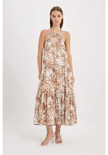 Defacto A Kesim Halter Yaka Desenli Vual Kolsuz Maxi Elbise D4155AX24HSER105
