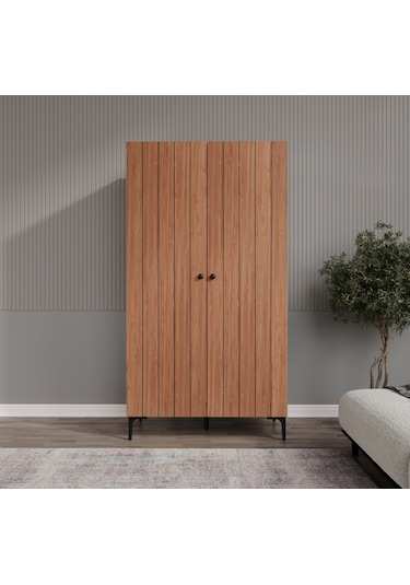 Esen 2 Kapılı 6 Bölmeli Bambu-beyaz Ayaklı Elbise Dolabı