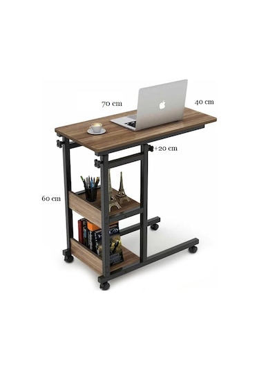 Yükseklik Ayarlı Raflı Çalışma Masası - Ceviz Tekerli Atlantik Çam