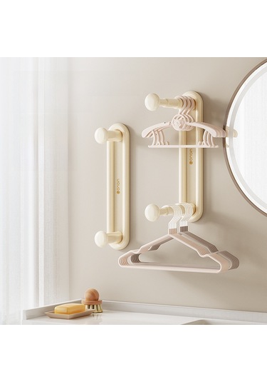 Springsun Ev İçi Çekirdekli Duvar Tipi Kurulabilir Giyim Asma Rafları - Katlanabilir, Delme Yok, Balkon Ve Ev Odaları İçin Organize Aleti Krem Renk Krem
