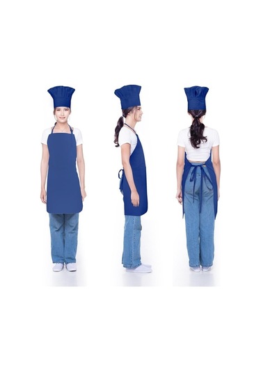 Fastbuy Mutfak Şef Önlük & Şapka Seti, 2 Cepli, Ayarlanabilir, Pamuklu, Mavi Diğer