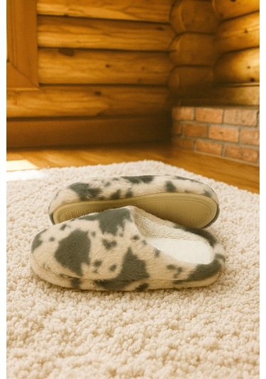 Puffy Kadın Ev Terliği Kışlık Terlik Kauçuk Ses Yapmaz Taban Yeşil