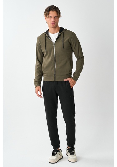 Dechers Tech Fleece Double Face Kapüşonlu Erkek Eşofman Takım E213-11 Haki