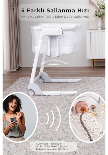 Kiwi Cozy Premium 3in1 Ağlamaya Duyarlı, Otomatik Sallanır, Anne Yanı Beşik, Park Yatak Ve Oyun Parkı