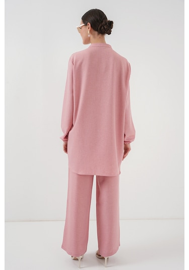 Bigdart 6678 Keten Tunik Pantolon İkili Takım - Pembe