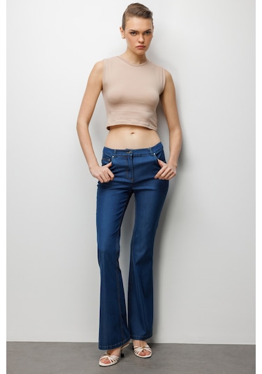 Ekol Kadın Beş Cep İspanyol Paça Pantolon 4084 Indigo Indigo