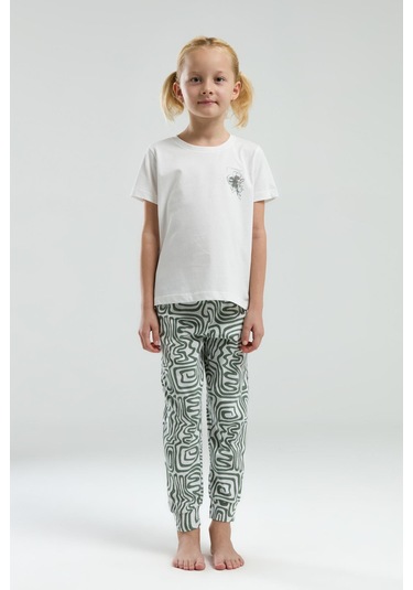 Arnetta 3303 Kız Çocuk Desenli Bisiklet Yaka Şortlu Kısa Kol Pijama Takım Yeşil