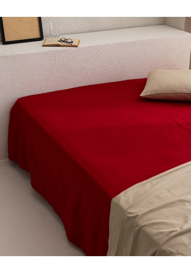 Madame Coco Manon King Size %100 Pamuk Ranforce Lastiksiz Çarşaf - Kırmızı 8684427057667 Kırmızı