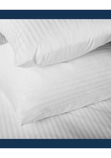 Nivora Çizgili Pamuk Saten Nevresim Takımı Çift Kişilik Premium 83 Tel Otel Serisi King Size 220x230 Beyaz