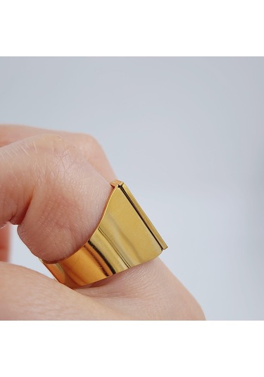 Çelik Gold Düz Kesim Harf Yüzük -b Harfi- Ayarlı Ölçü-1889 Altın