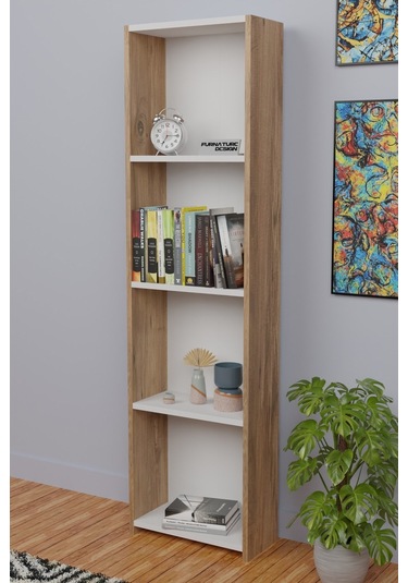 5 Raflı Kitaplık Arkalıklı Dar Raf Kütüphane 170 Cm A.çam - Beyaz