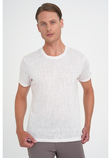 Comfort Fit Bisiklet Yaka Viskon Karışımlı Casual Ekru Tişört Ts 902 Ekru