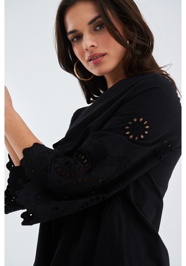 Peraluna Hiromi Dress %100 Pamuk 3/4 Kol Diz Hizası Yazlık Kadın Siyah