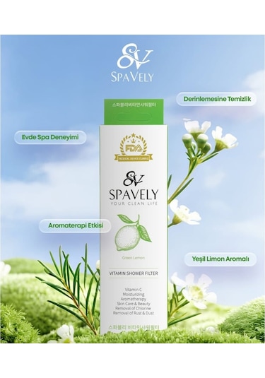 Spavely Yeşil Limon Duş Başlığı Filtresi Arıtması Güney Kore Menşei Klor Kireç Karşıtı Hoş Kokulu 150 Gr Beyaz