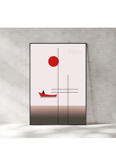 Çerçevesiz Poster - Dijital Baskı - Soyut Kırmızı Kayık