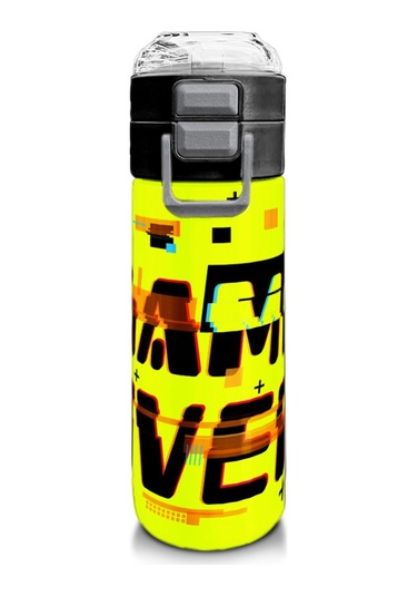 Coral High 500 Ml Paslanmaz Çelik Okul Termosu/suluk/matara - Erkek Çocuk - Siyah Neon Sarı Game Over Desenli - Sızdırma Yapmaz Çok Renkli
