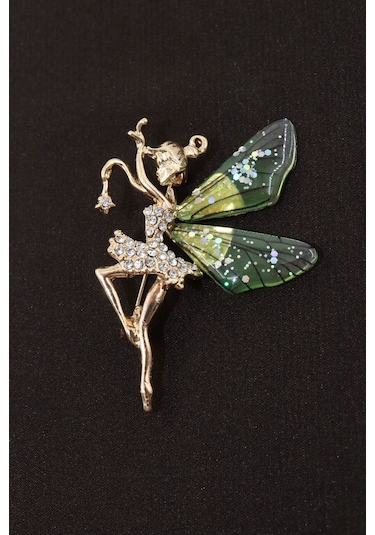 Peri Kızı Broş. Taşlı Tasarım Broş. Gold Renk Peri Kızı Broş. Yaka Iğnesi Broş. Kadın Broş. Broş. Çok Renkli