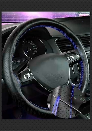Renault 19 Europa Uyumlu Dikmeli Direksiyon Kılıfı Noktalı Dikişli Mavi İpli 38cm 10cm