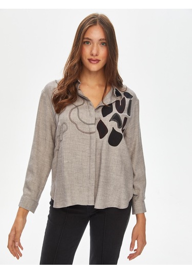 Aplike Ve Punch Nakış Detaylı Gömlek 69312 U6931212 Gri
