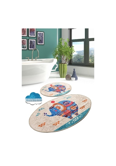 Etnıc Djt 2 Lı Set Banyo Halısı, Paspas Çok Renkli
