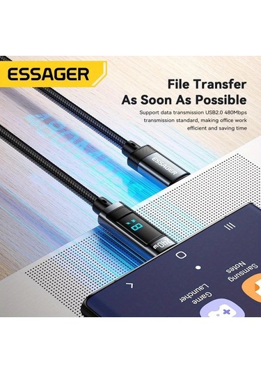 Willowhaven Essager 240w Dokuma Usb C Kablo 2 Adet Macbook Uyumlu Pro 2020 İpad Uyumlu Pro Şarj Kablosu 200cm Gri