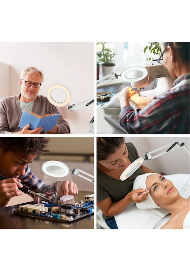 Neoglint Beyaz 8x Büyüteçli Neoglint Esnek Kelepçeli Masa Lambası