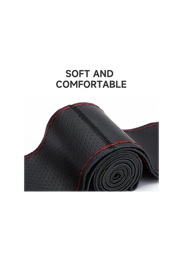 Siyah Seametal Hakiki Deri Araba Direksiyon Kılıfı Dıy Örgü Kılıfı Ve İğneler Konu 38 Cm Çapı Için Fit