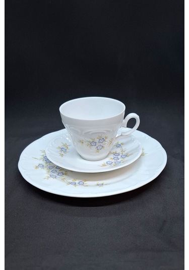 J-aeger Alman Vintage Çay Fincanı 3 Parça 210 Ml Mavi - Beyaz