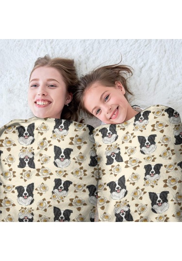 Border Collie Desenli Yuvarlak Polar Battaniye, Yumuşak & Hafif, 47 İnç-a9 Border Collie Rose