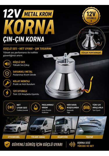 Korna 12v Metal Çın-çın Krom