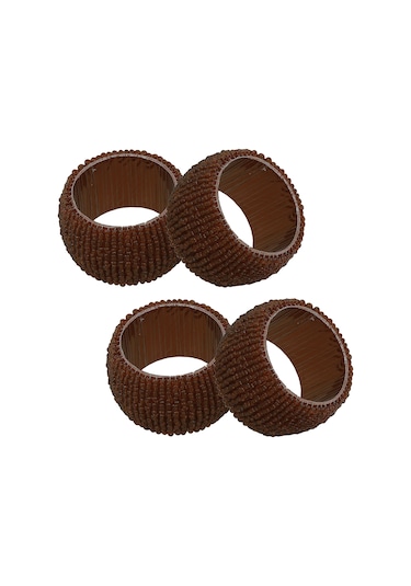 Boncuklu Peçete Halkası Seti 4 Adetli Set Yüzük Kahverengi Ra035