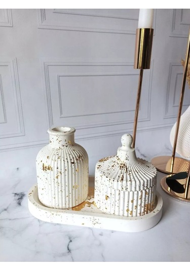 Cre Art Kuru Çiçekler İçin Dekoratif Alçı Set Ev Dekorasyonu İçin Kuru Çiçek Vazosu Alçı Seti 152751134 Gri