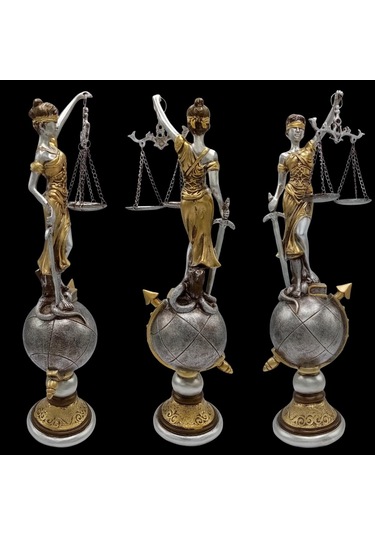 Themis Adalet Terazisi Heykeli Ve Dünya Biblo Gümüş 37cm