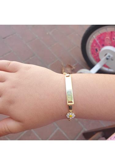 22 Ayar Altın Kaplama Papatyalı İsimli Çocuk Gümüş Bileklik Künye