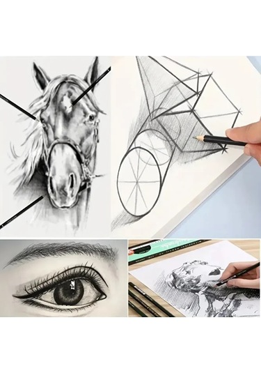 Kara Kalem Çizim Seti, Eskiz Kalem Seti, Dereceli Kalem Set, Kömür Kalem-kutulu 22 Parça