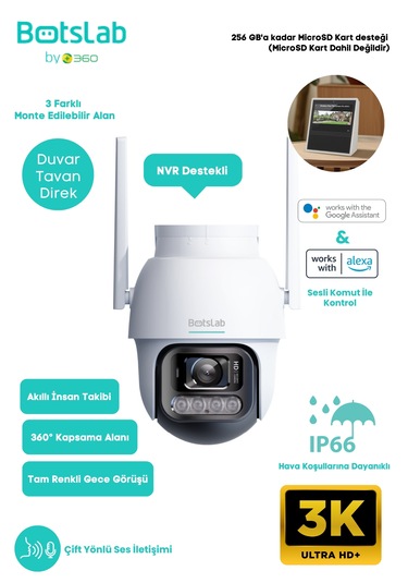 +360 Botslab Smart W311 Outdoor Kamera Set 3k / Çift Yönlü Ses / 360 / Akıllı İnsan Takibi