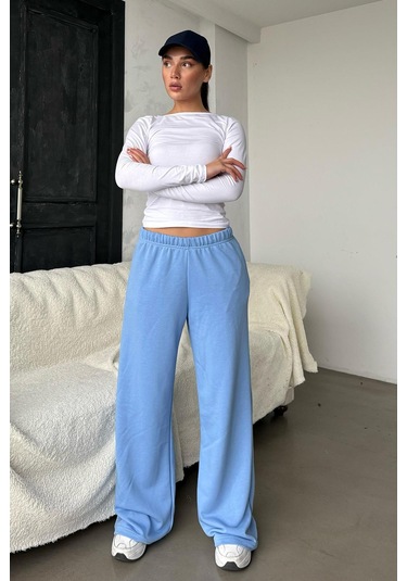 Madmext Mavi Bol Paça Kadın Eşofman Altı Mg2279 Mavi