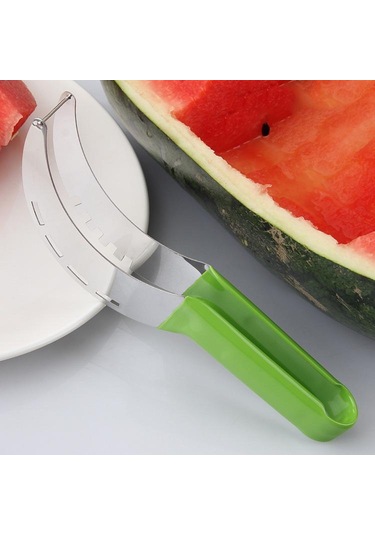Karpuz Dilimleme Kesici Paslanmaz Çelik Renk Kaymaz Plastik Sarma Kolu Zarar Vermez Eller Kavun Mutfak Meyve Kesme Aleti Yeşil