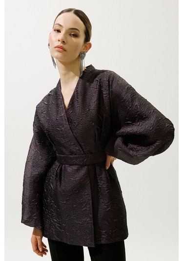 Jakar Organze Kimono Mor Mor