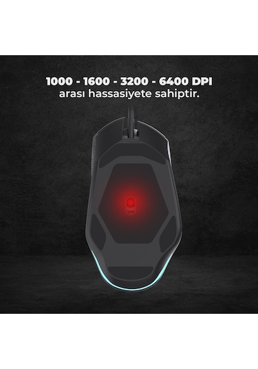 Lecoo MG1101 Kablolu 6400DPI 8 Tuşlu RGB Gaming Optik Mouse Siyah