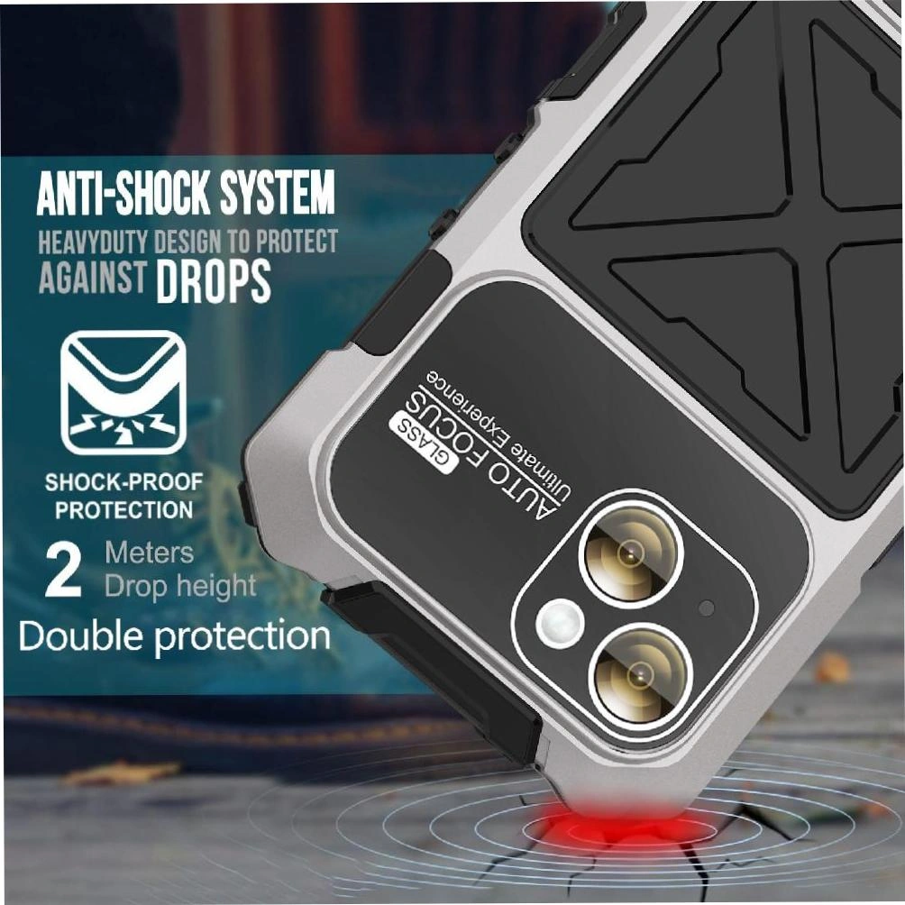 İphone 15 Plus İçin Metal Standlı Telefon Kılıfı Düşmeye Dayanıklı Kasa Şok Emici Silikonlu Destekleyici Koruma