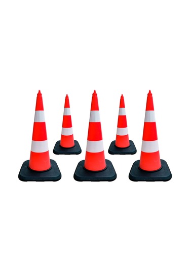 5'li Tpe Trafik Konisi Seti 90 Cm Ağırlıklı Çift Reflektifli Trafik Dubası-3630